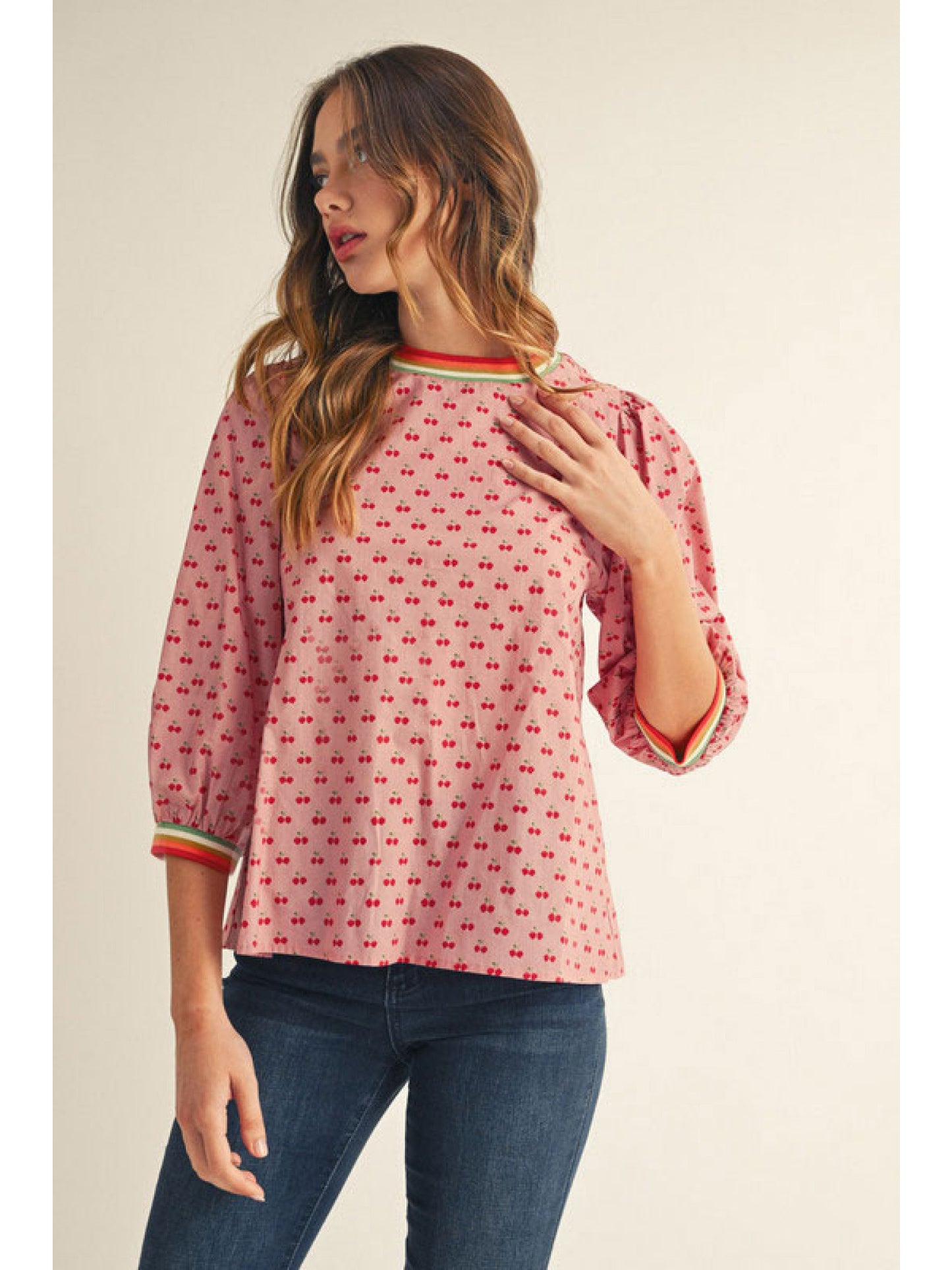 Jodifl 3/4 sleeves cherry print top