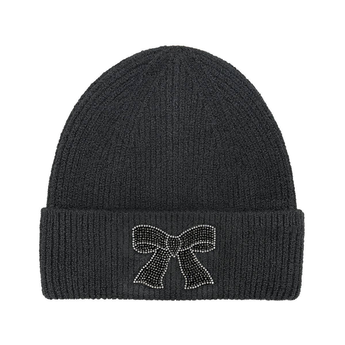 Rhinestone Ribbon Bow Embellishment C.C Beanie HTE0150: Ivory
