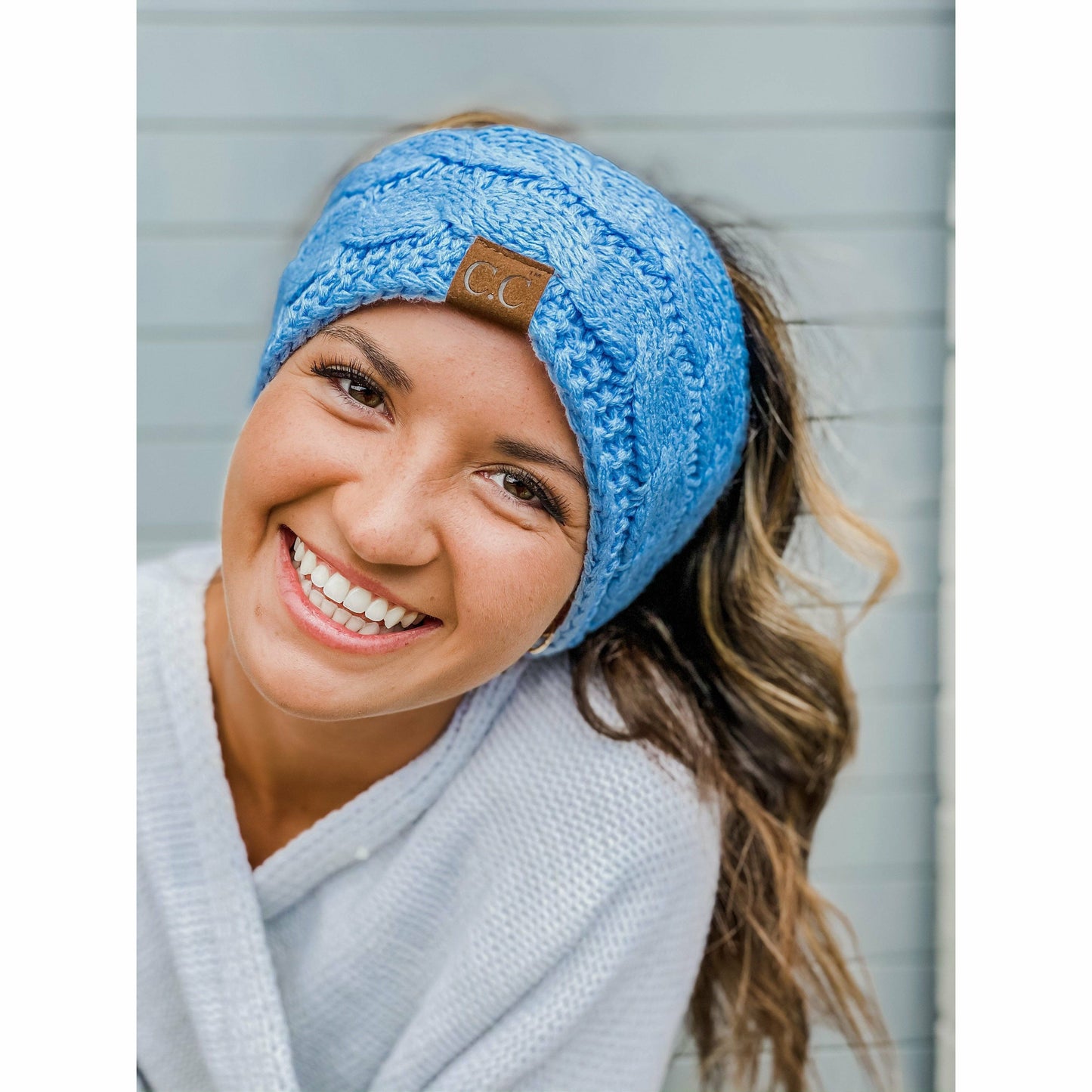 Solid Cable Knit CC Head Wrap HW20: Lt. Melange Grey