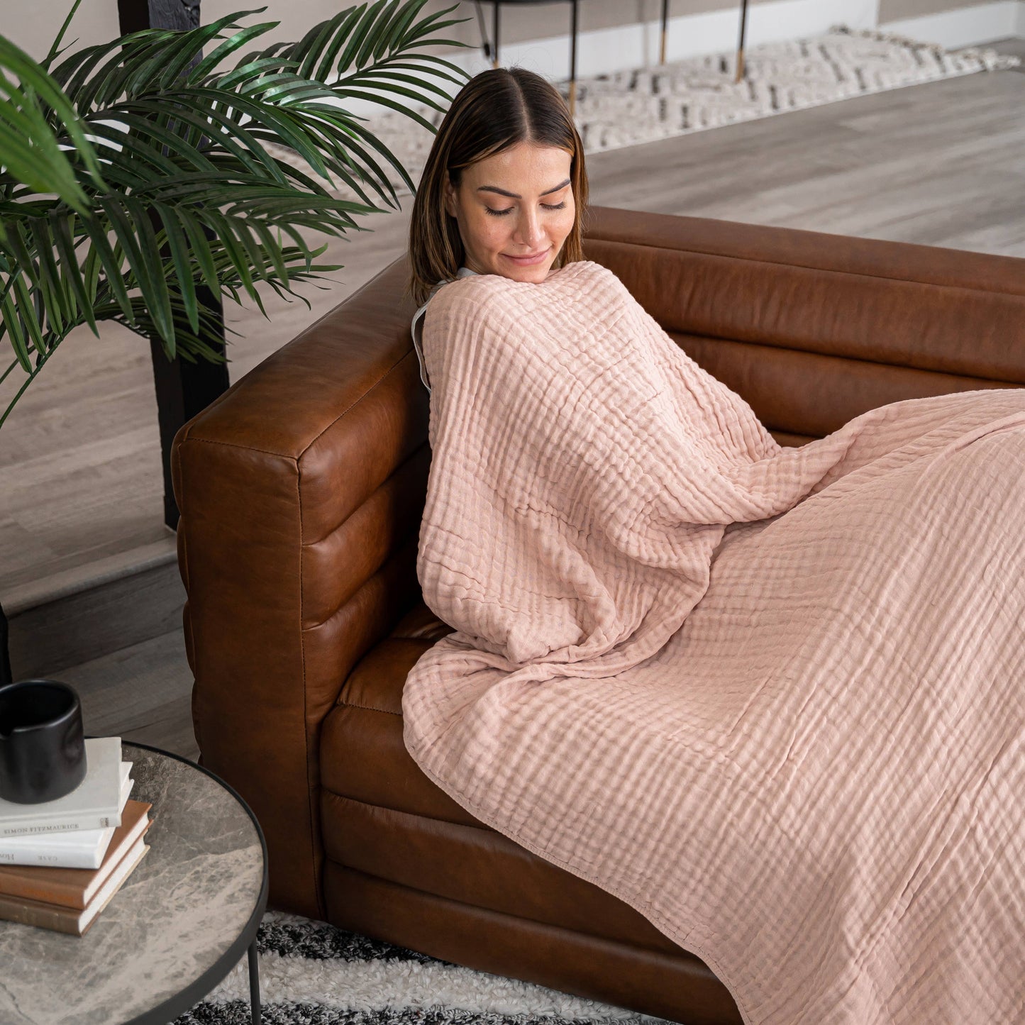 Adult Muslin Cotton Blankets by Comfy Cubs: King: 108" x 90" / Blush