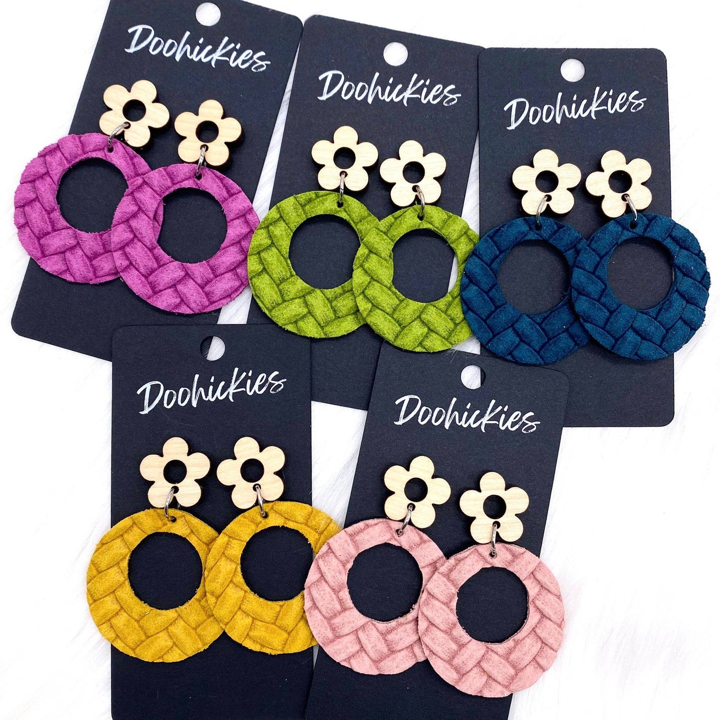 2" Birch Flower & Box Braided Lil' O Dangles- Spring Earring: Fuchsia Box Braided