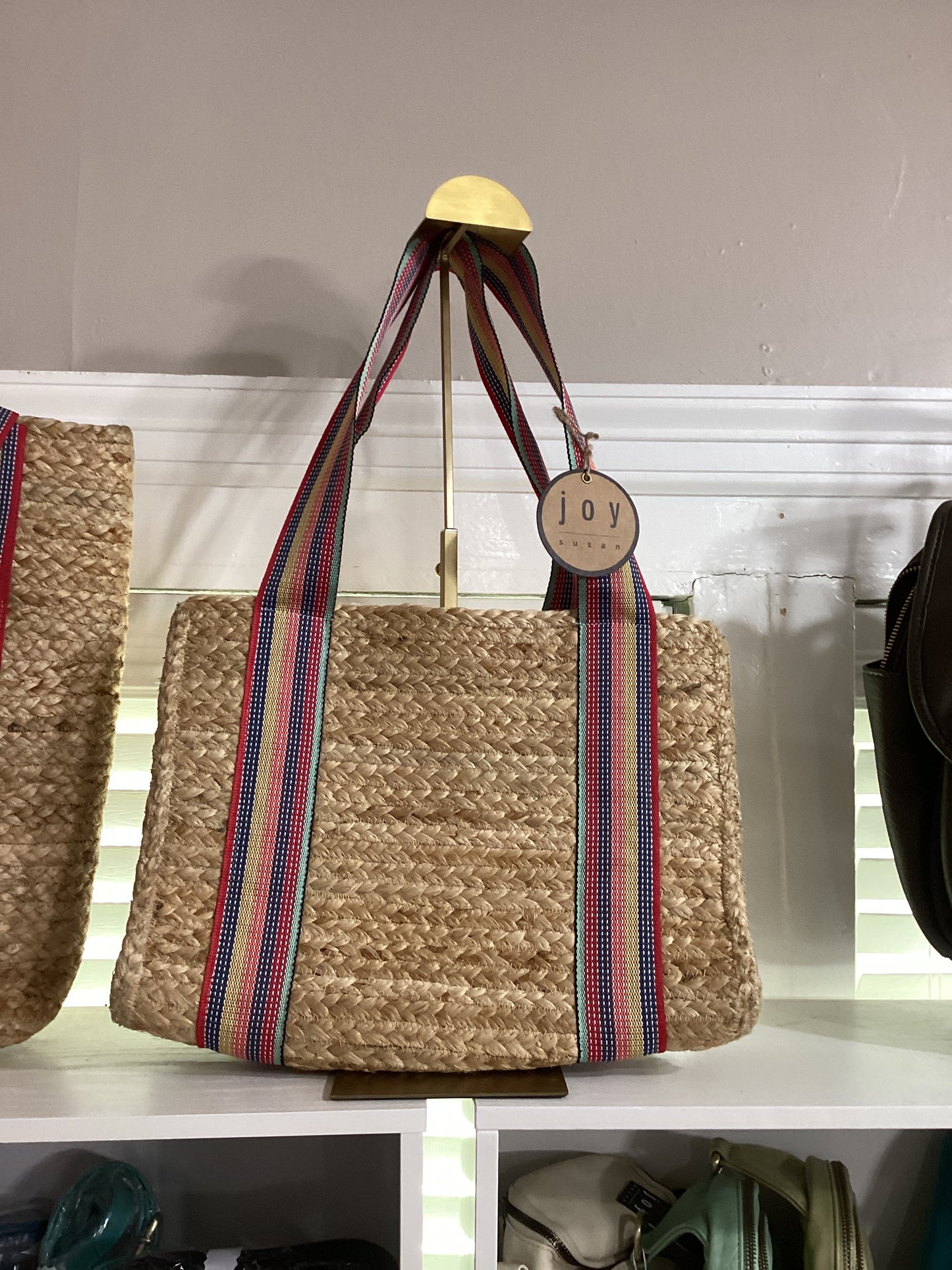 Joy Susan Natural Harlow Jute w/ Multi Stripe Shoulder Strap