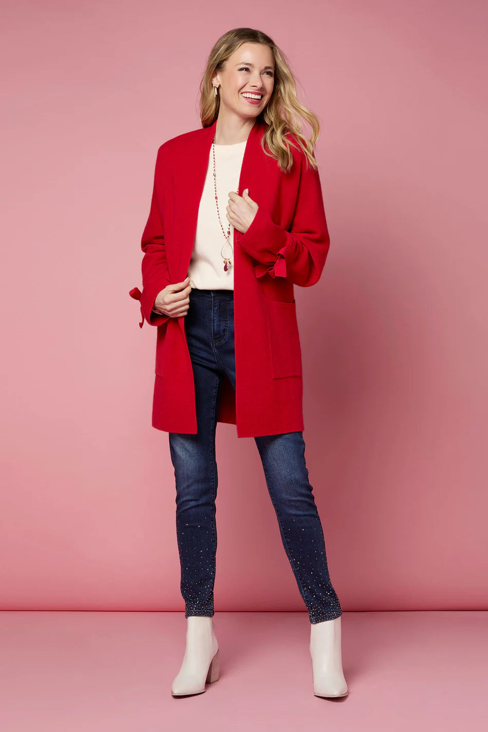 Heavenly Lux Bow Sleeve Cardigan Red