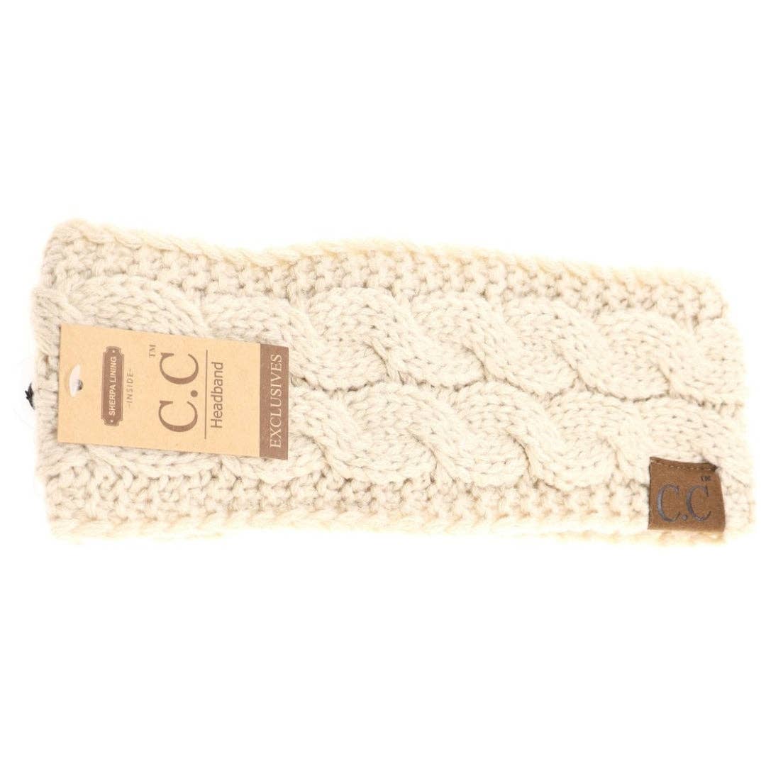 Solid Cable Knit CC Head Wrap HW20: Lt. Melange Grey