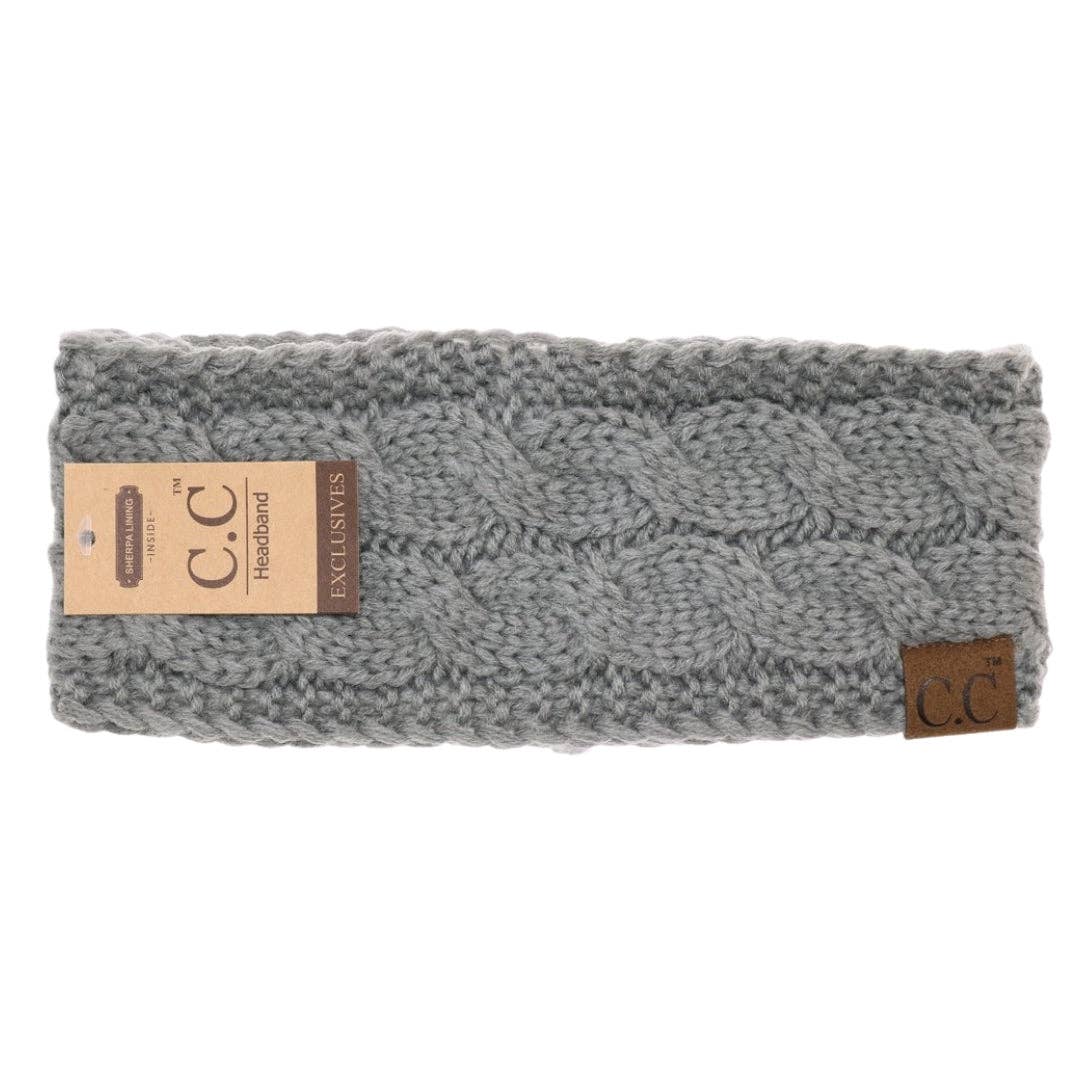 Solid Cable Knit CC Head Wrap HW20: Lt. Melange Grey