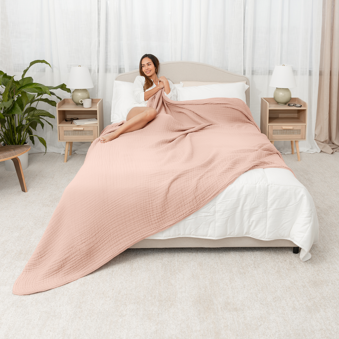 Adult Muslin Cotton Blankets by Comfy Cubs: Queen: 90" x 90" / Mauve