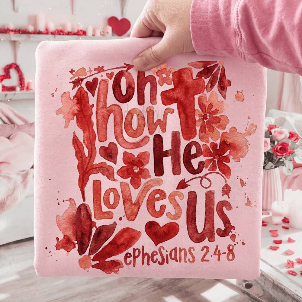 Red Watercolor Oh How He Loves Us DTF Heat Transfer: Adult