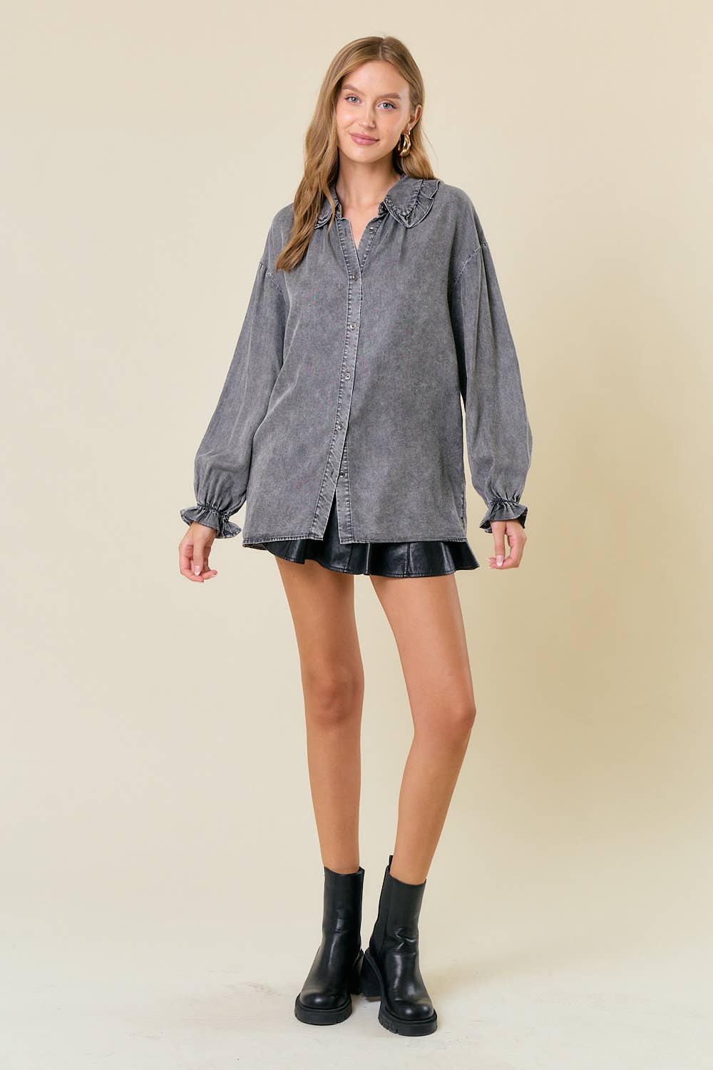 Oversized Button-Down Denim Blouse