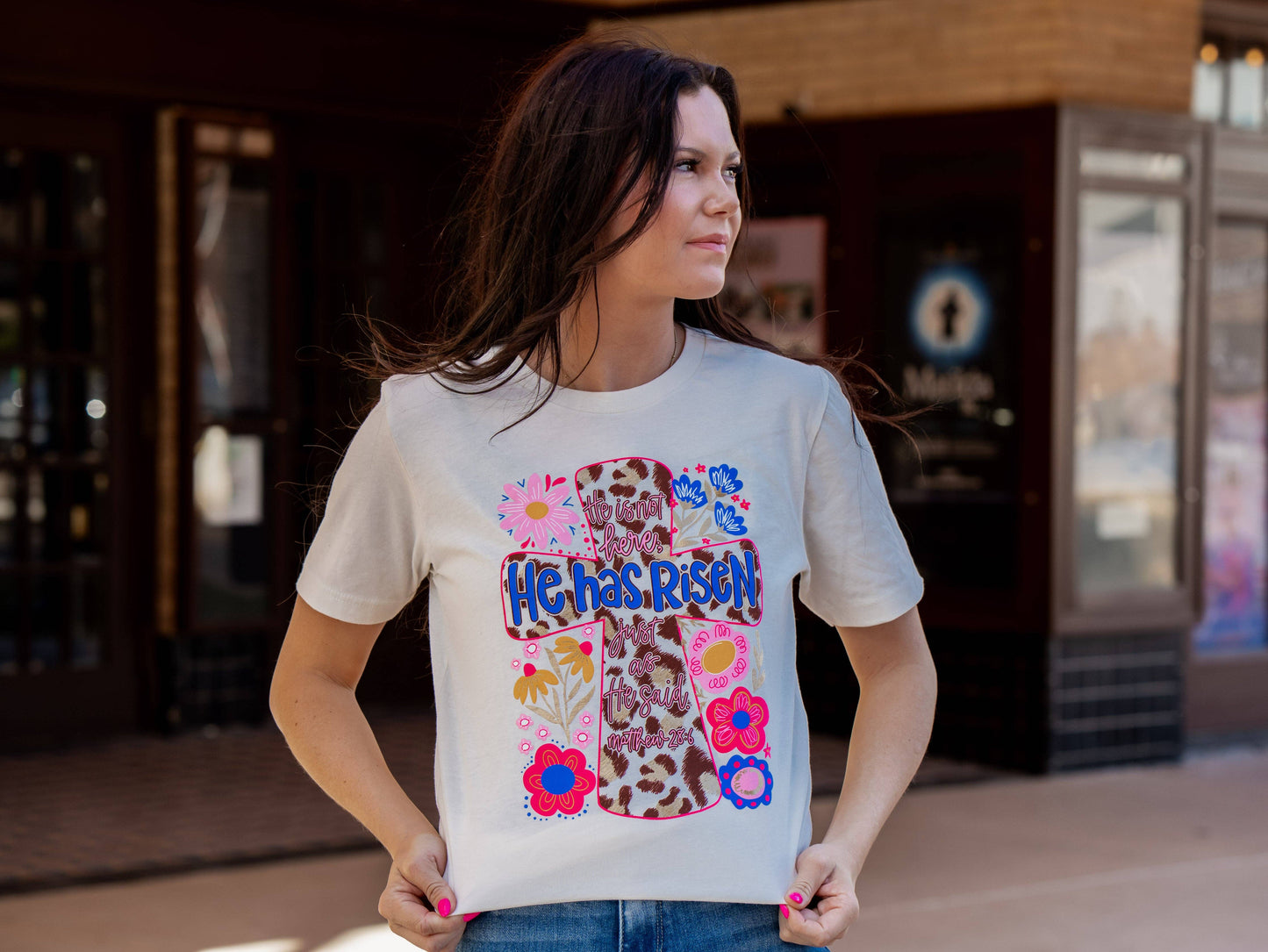 He Has Risen Cross Flowers - Easter Tee