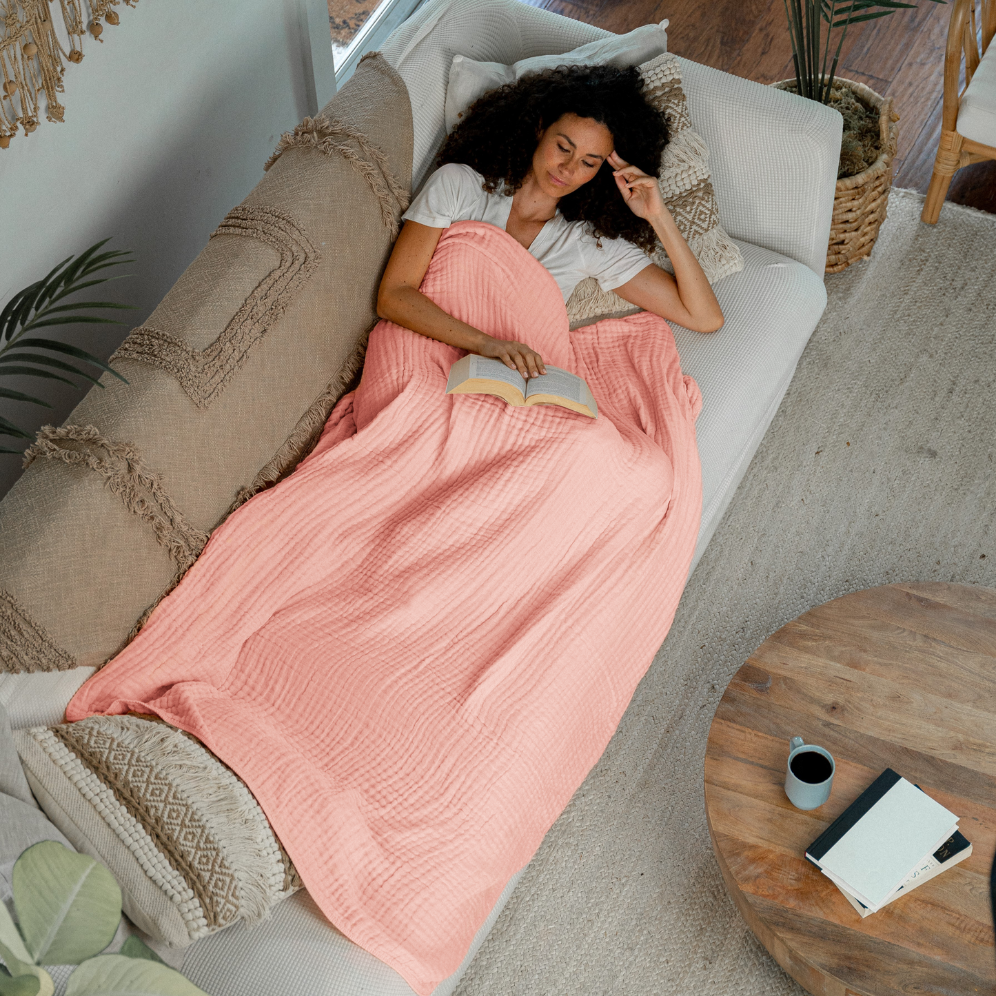 Adult Muslin Cotton Blankets by Comfy Cubs: King: 108" x 90" / Blush