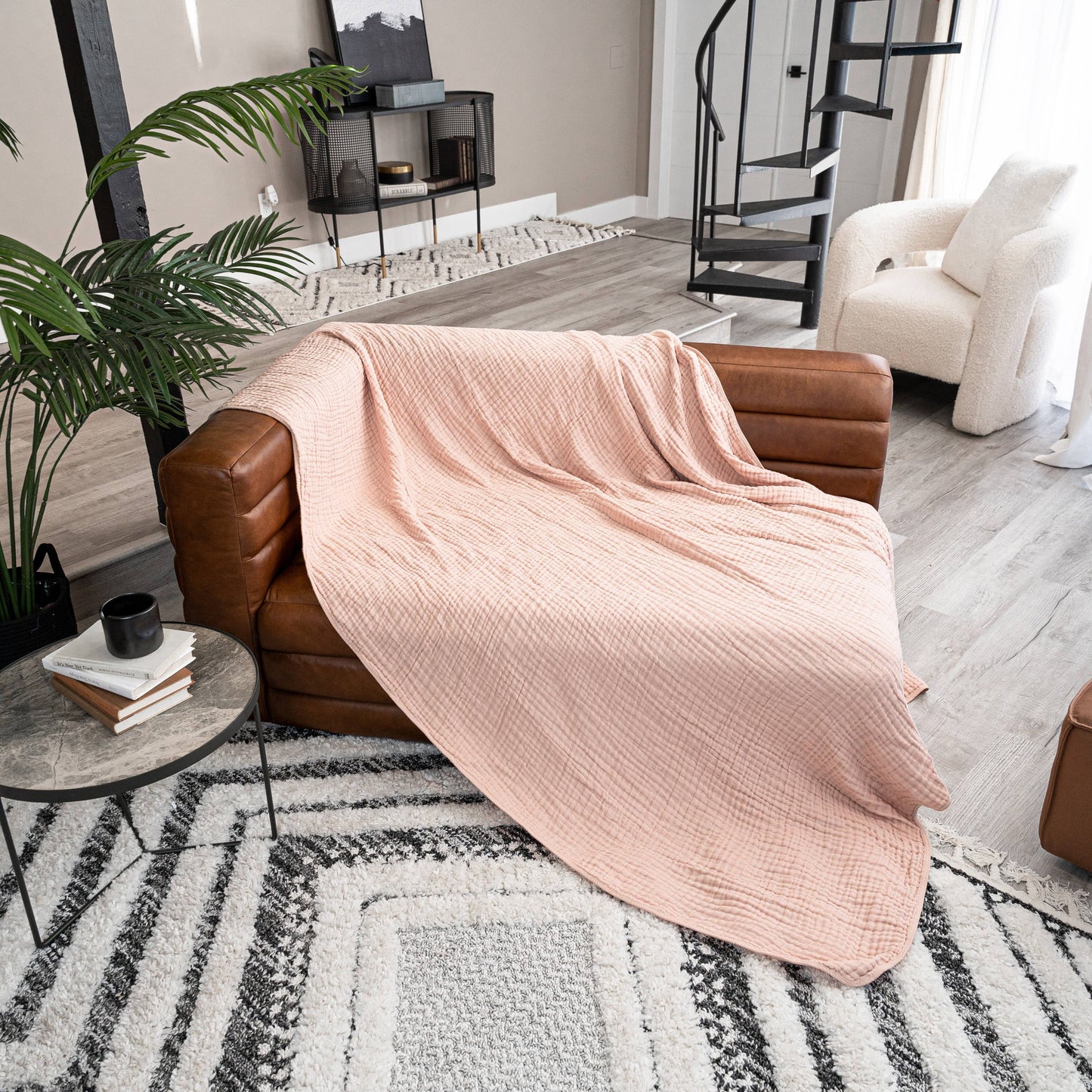 Adult Muslin Cotton Blankets by Comfy Cubs: King: 108" x 90" / Blush