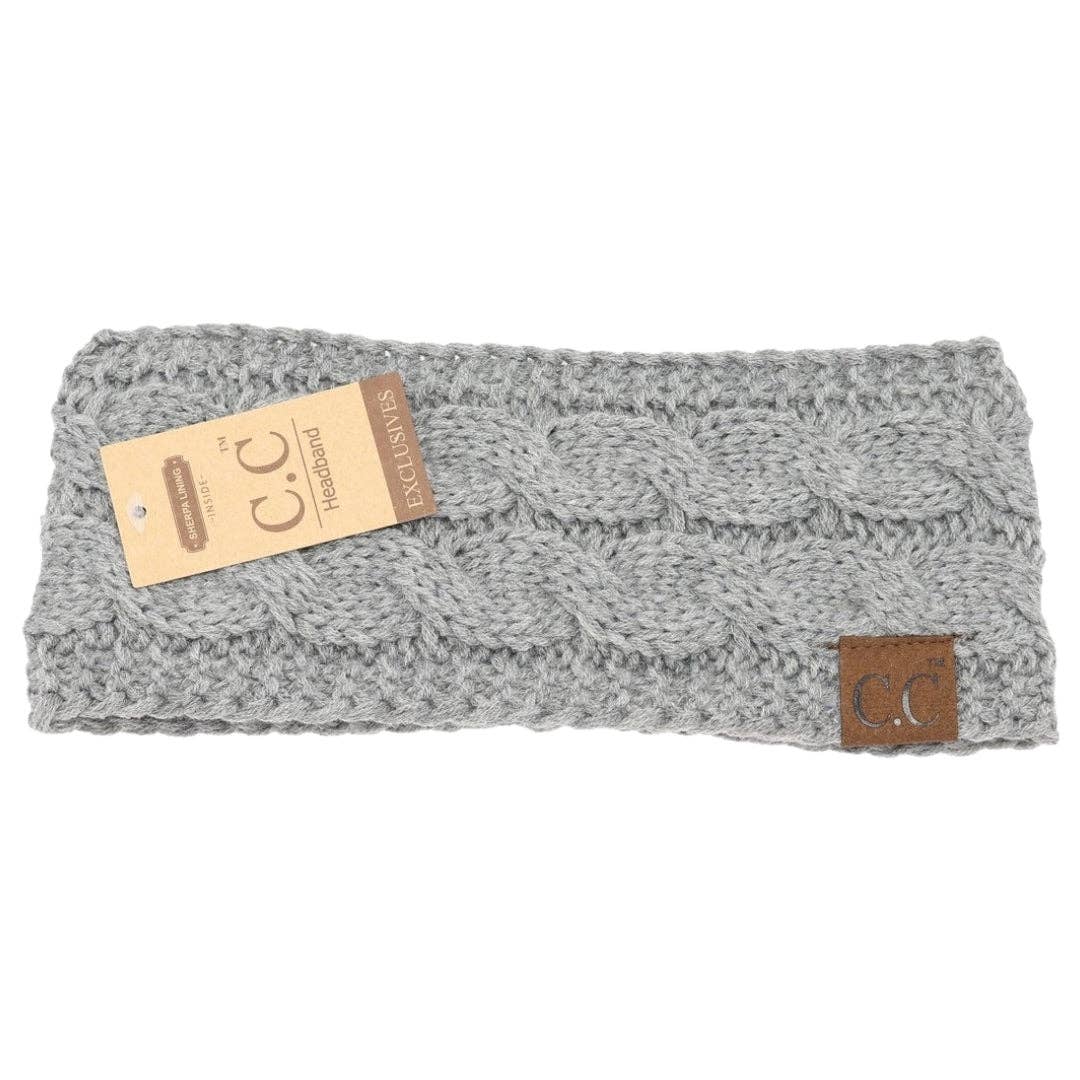 Solid Cable Knit CC Head Wrap HW20: Lt. Melange Grey