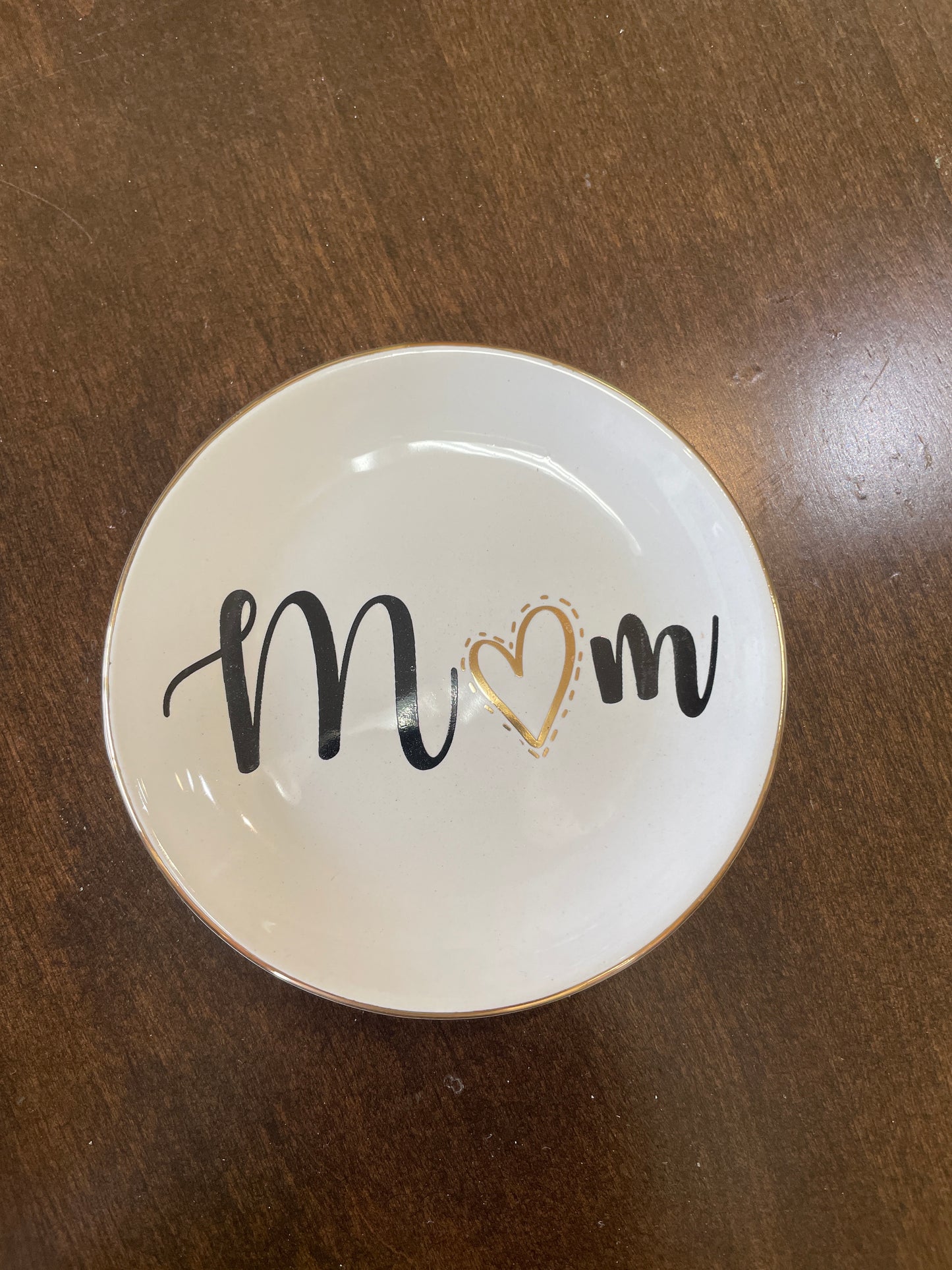 Mom trinket dish white/gold/black