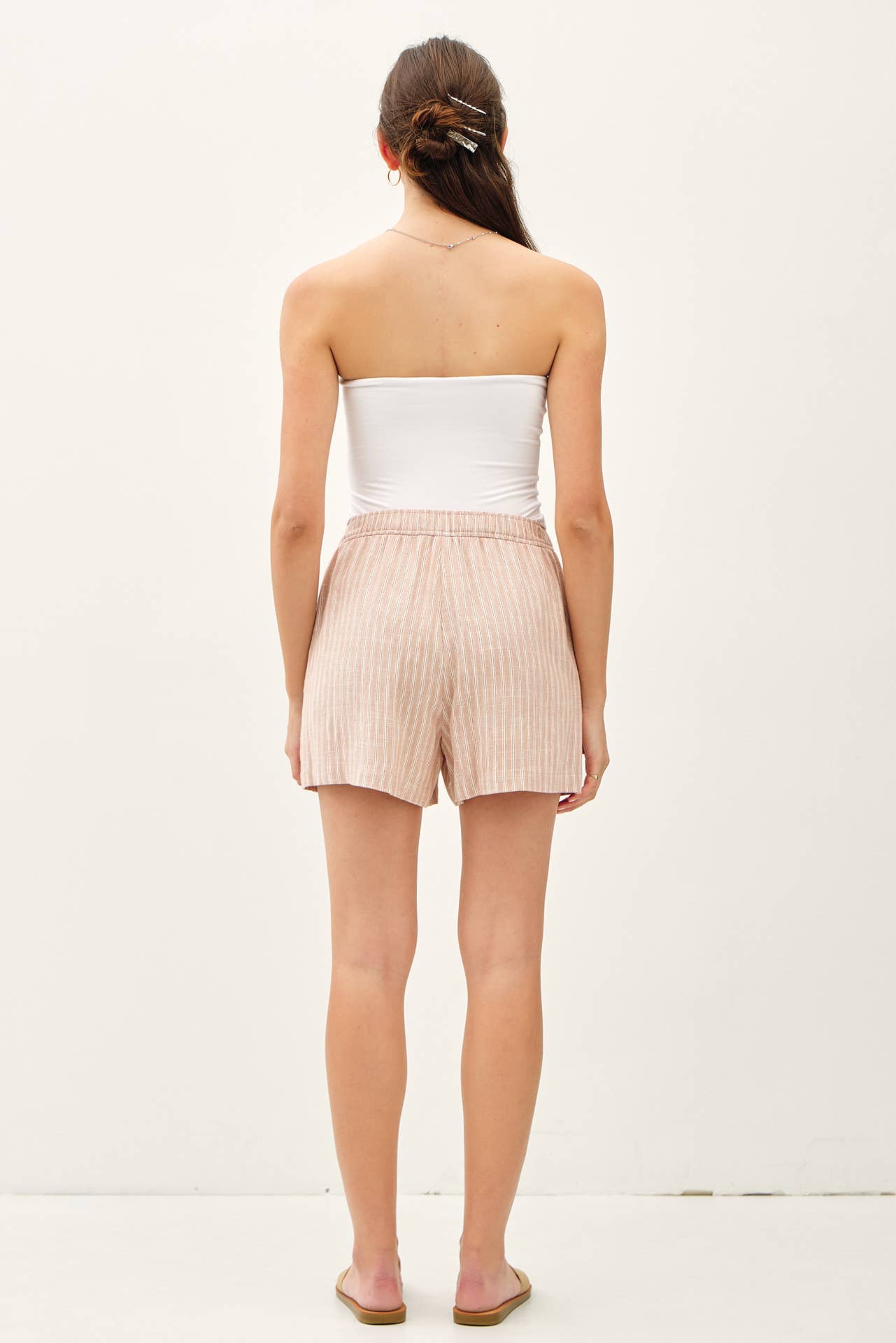 STRIPED BREEZY SHORTS WITH ELASTIC WAIST : Hazelnut