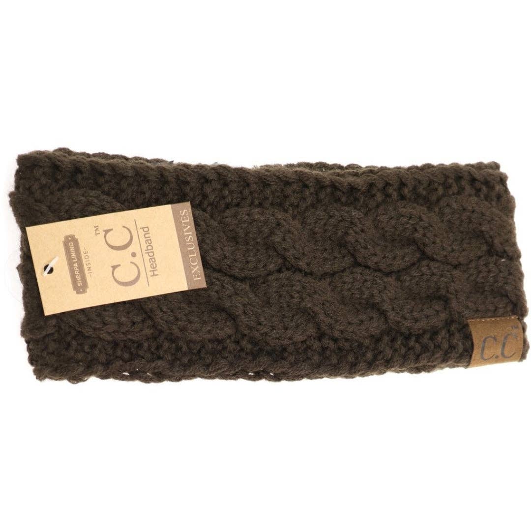 Solid Cable Knit CC Head Wrap HW20: Cocoa Berry