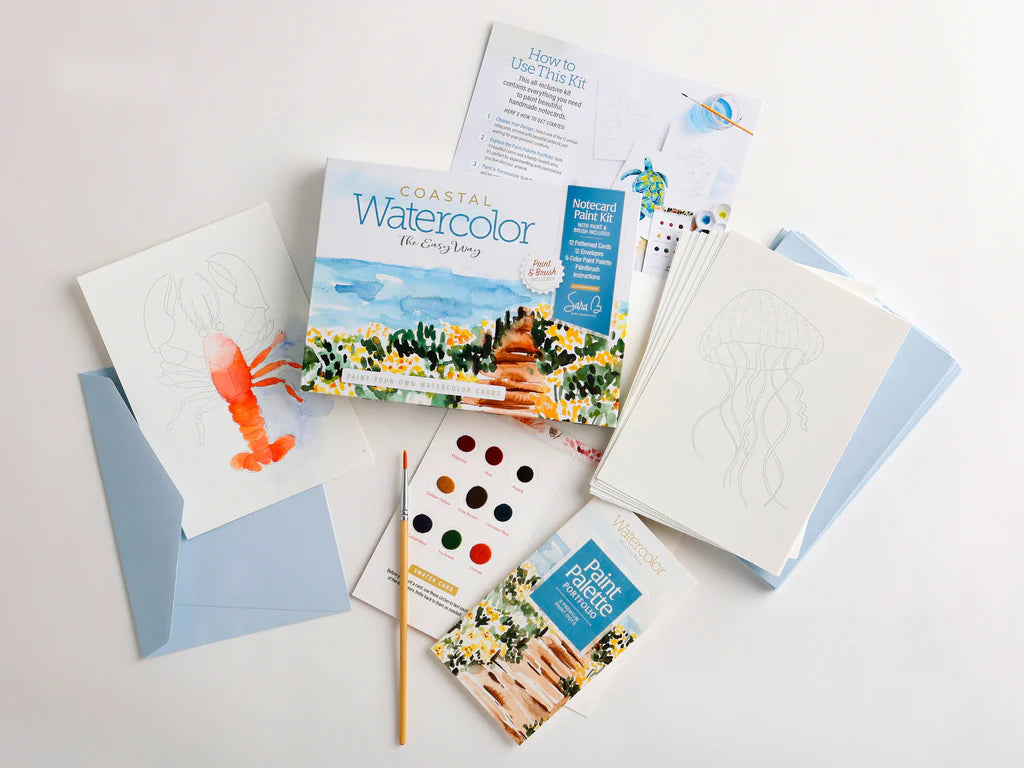 Watercolor the Easy Way Paint-Your-Own Watercolor Cards Coastal : Notecard Paint Kit with Paint and Brush Included