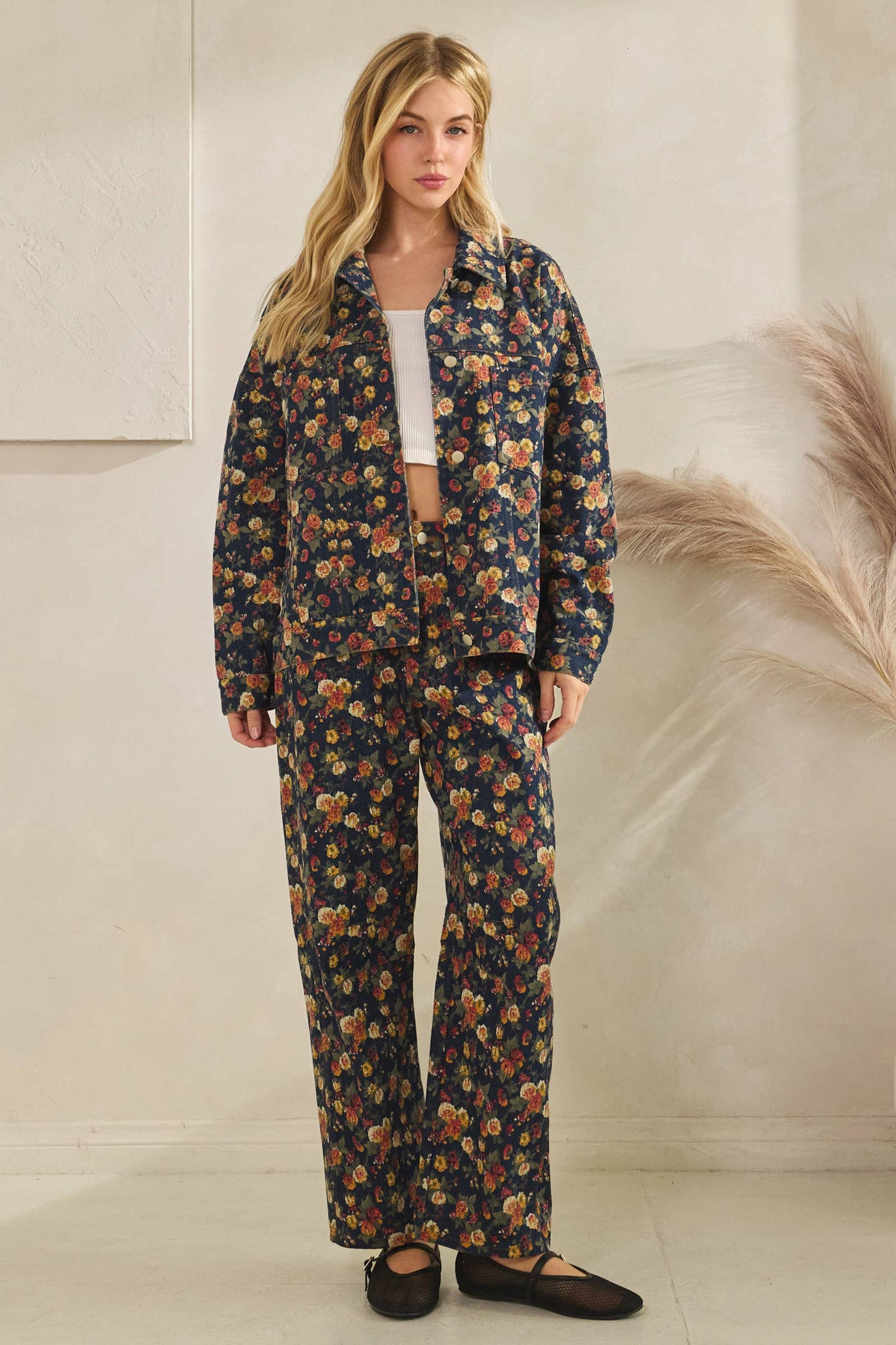 Mineral Washed Floral Denim Barrel Pants: DK DENIM
