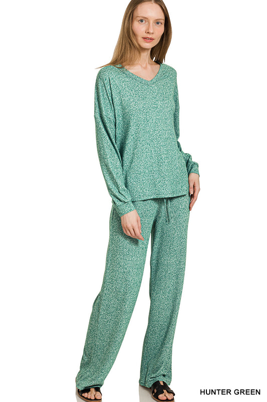 Soft melange long sleeve tee & pants set