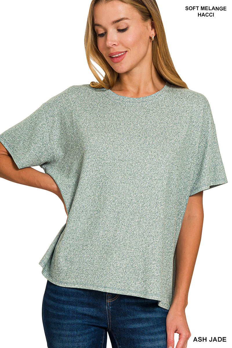Soft melange short sleeve tee & long pants set Ash Jade
