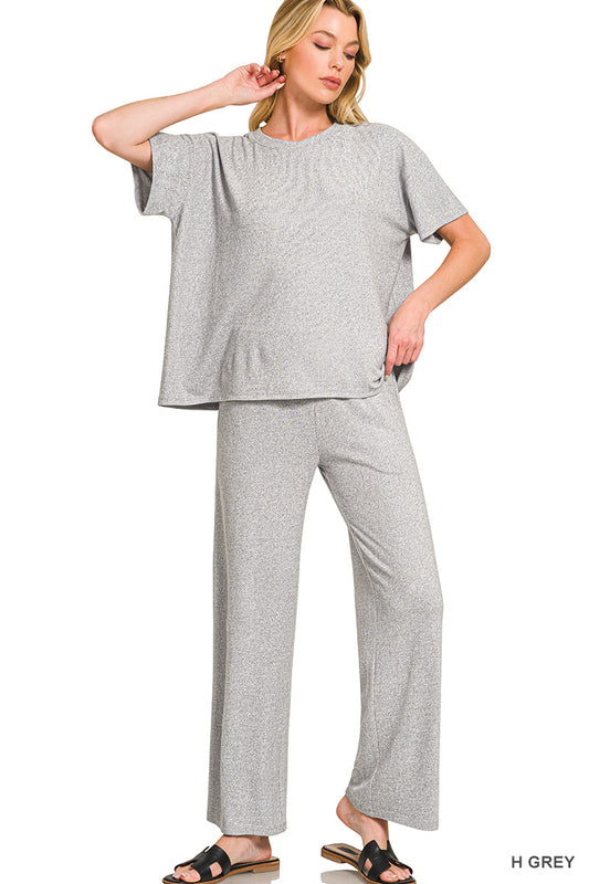 Soft melange short sleeve tee & long pants set