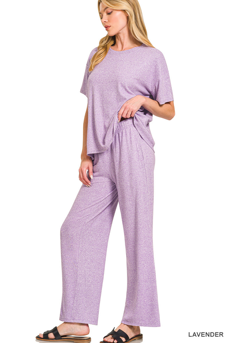Lavender Soft melange short sleeve tee & long pants set