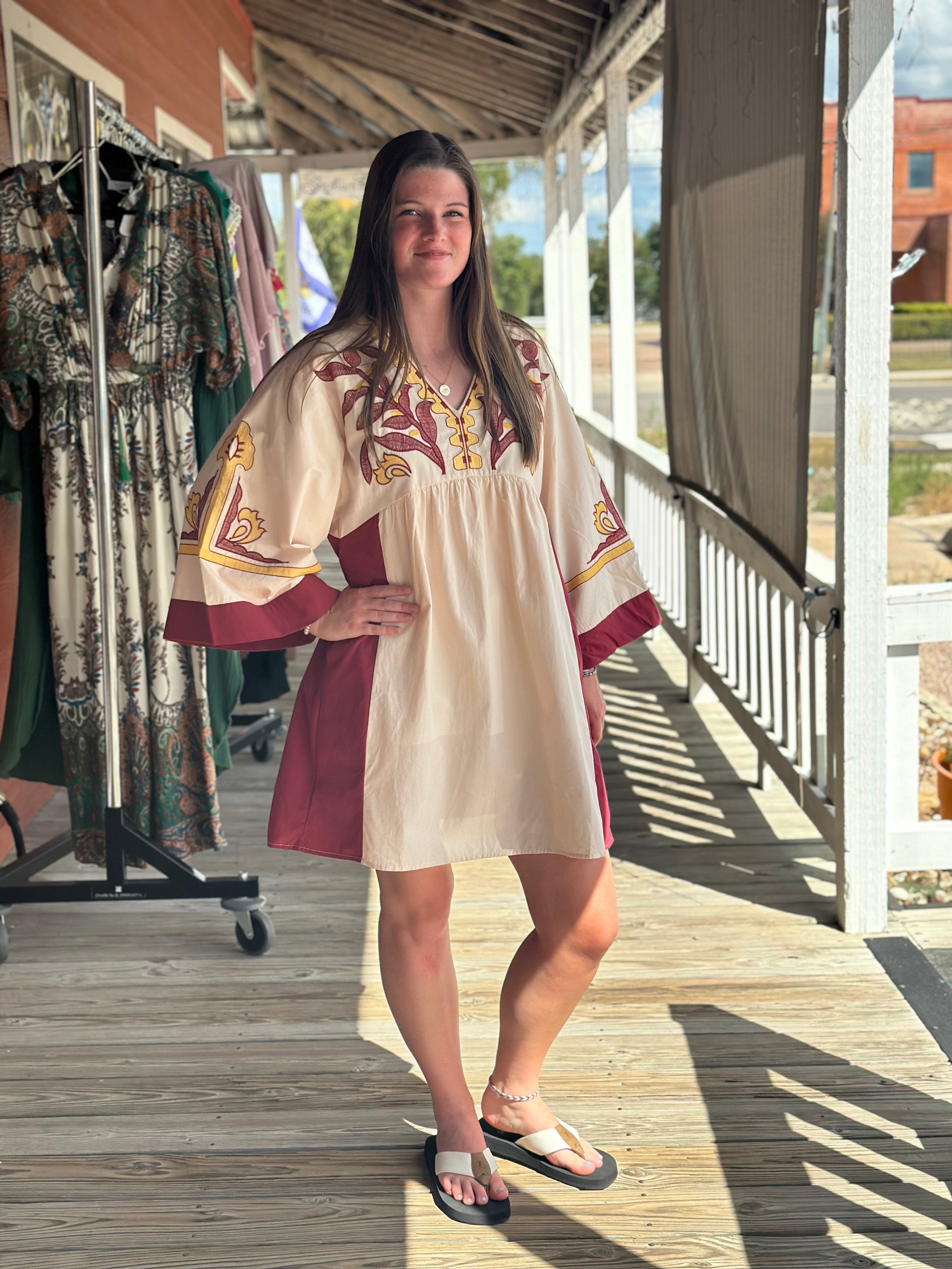 jodifl embroidered dress Jodifl Flower Embroidered 3/4 Sleeves Striped Midi Dress with Belted W –  jfybrand