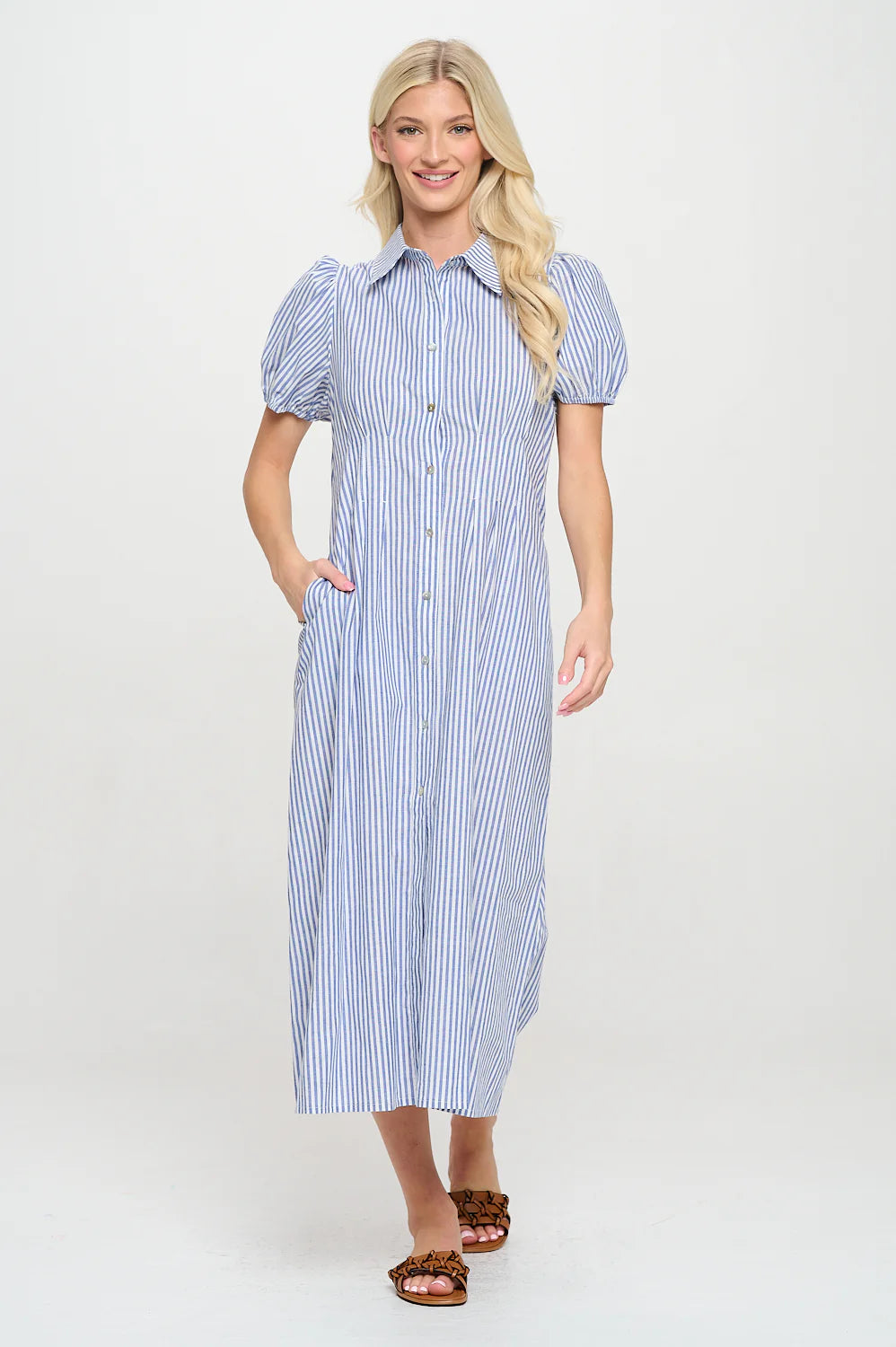 Aegean Stripe Shirt Midi Dress