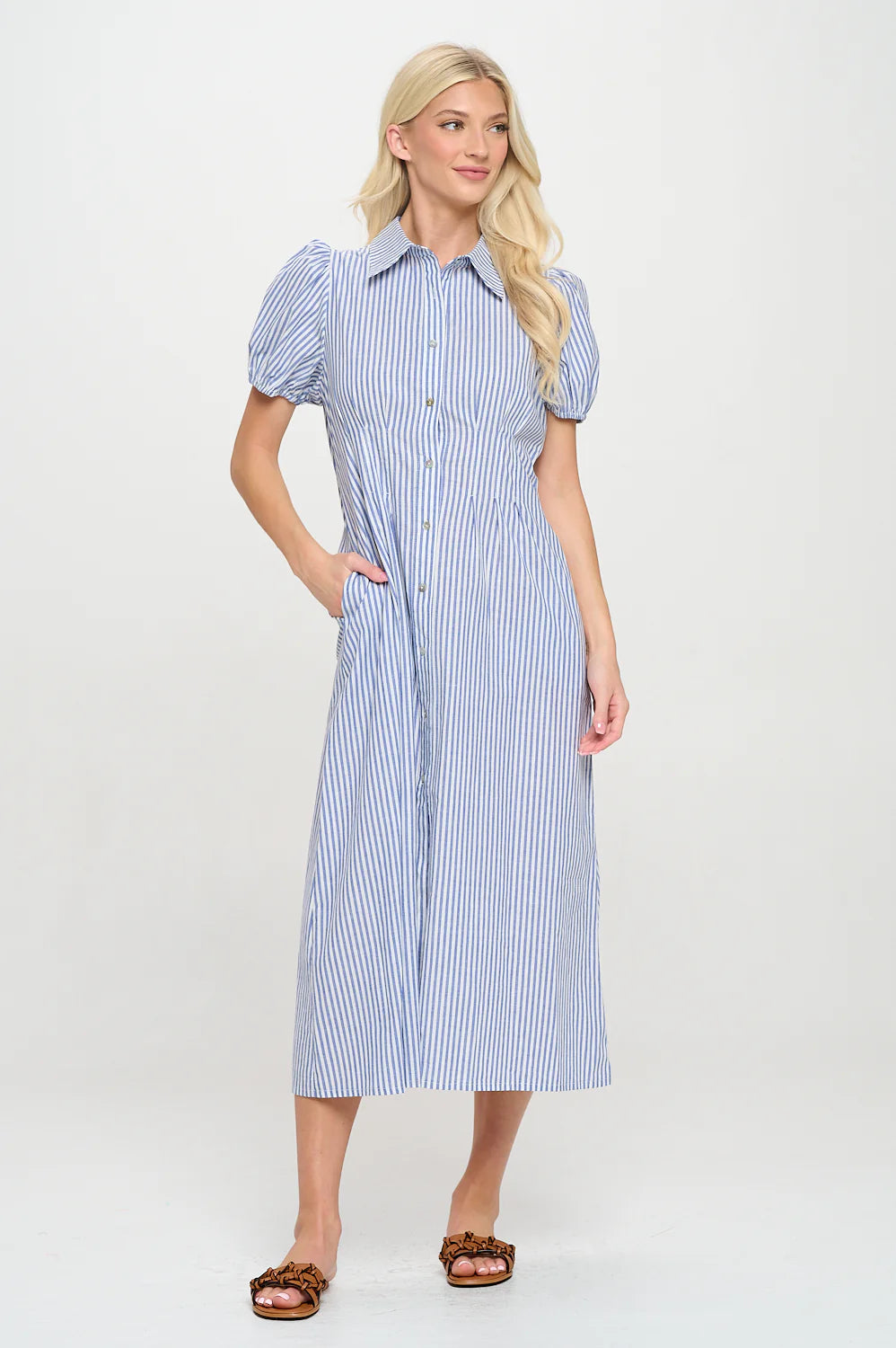 Aegean Stripe Shirt Midi Dress