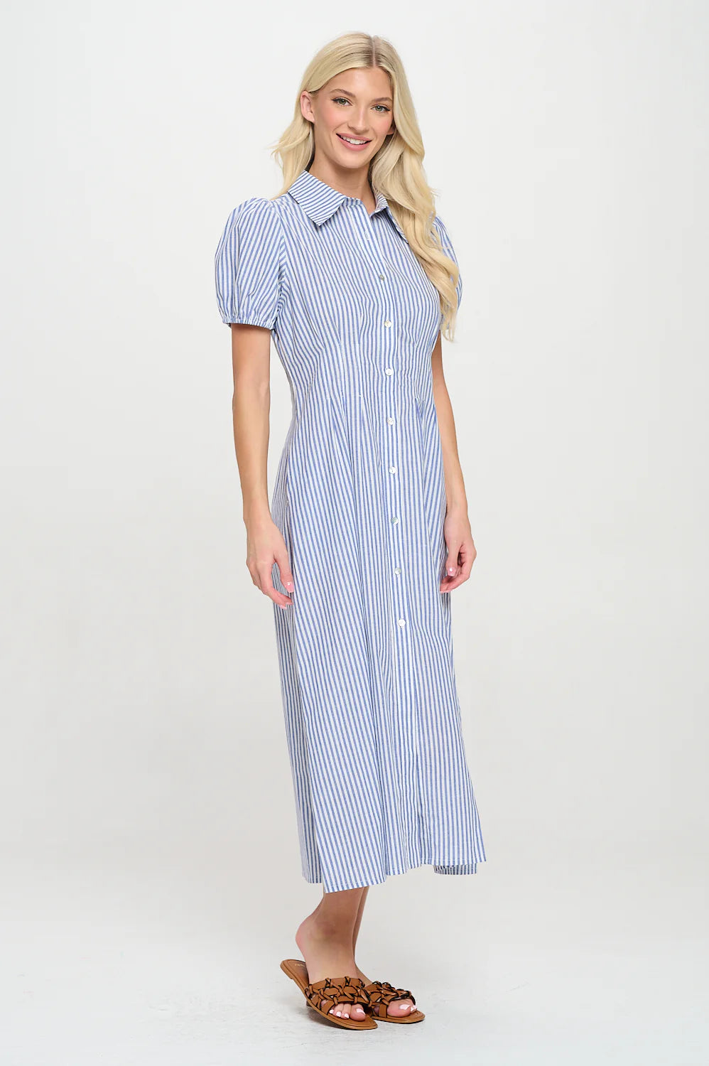 Aegean Stripe Shirt Midi Dress
