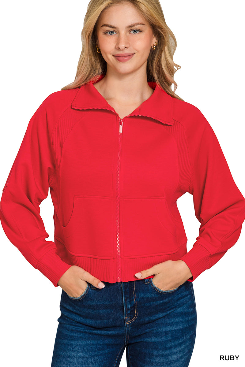 Red Soft scuba full zip jacket