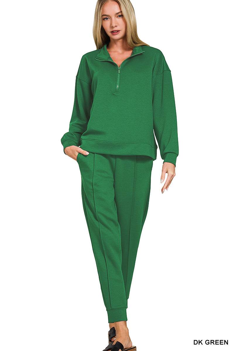 Dk Green Scuba half zip pullover & jogger set