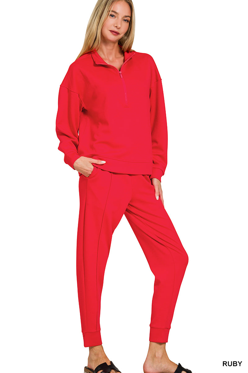 Ruby Scuba half zip pullover & jogger set