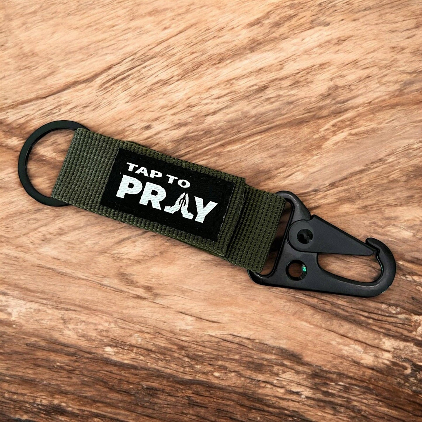 Tap To Pray™ - Tactical Carabiner Keychain: Tan