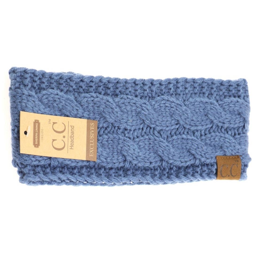 Solid Cable Knit CC Head Wrap HW20: Lt. Melange Grey