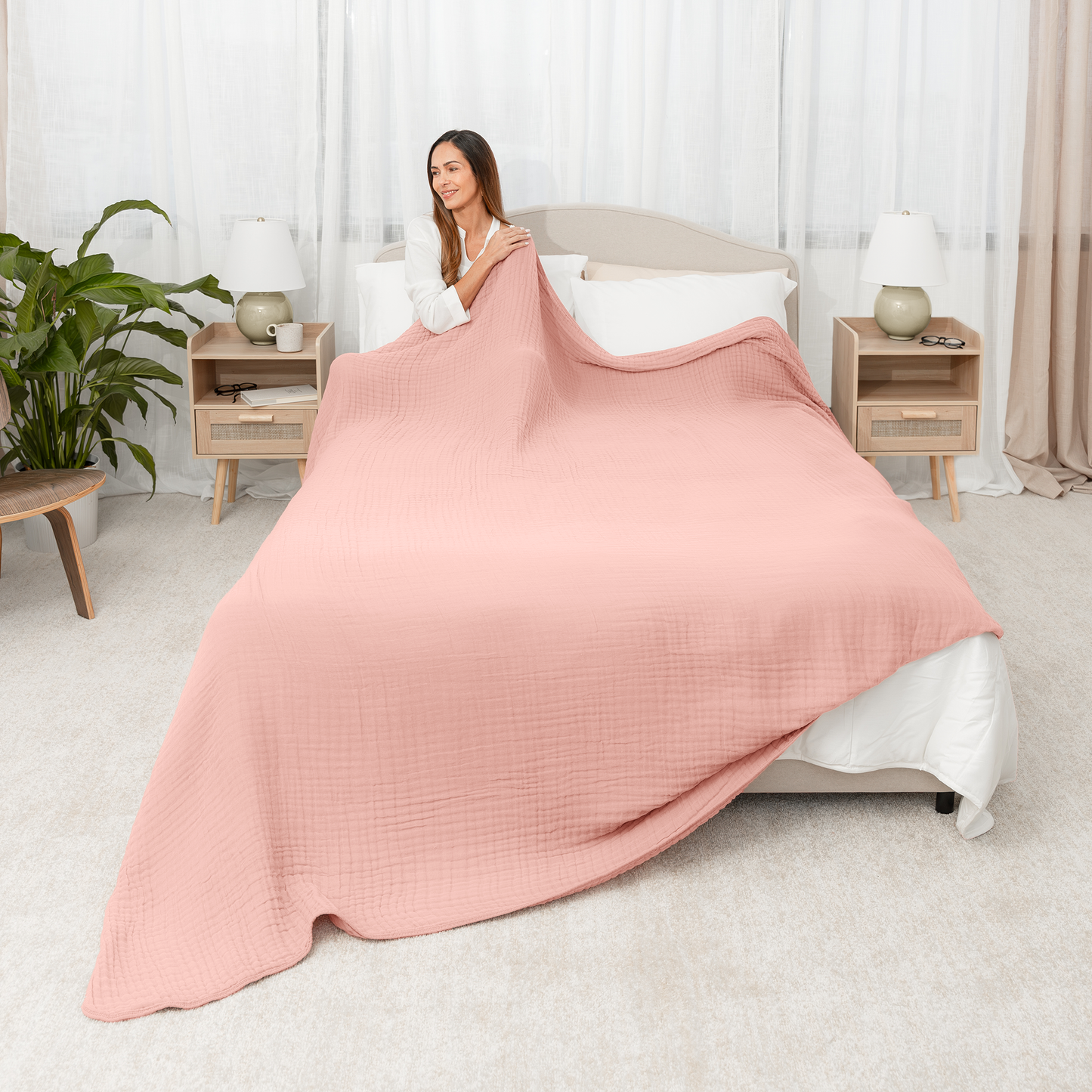 Adult Muslin Cotton Blankets by Comfy Cubs: King: 108" x 90" / Blush