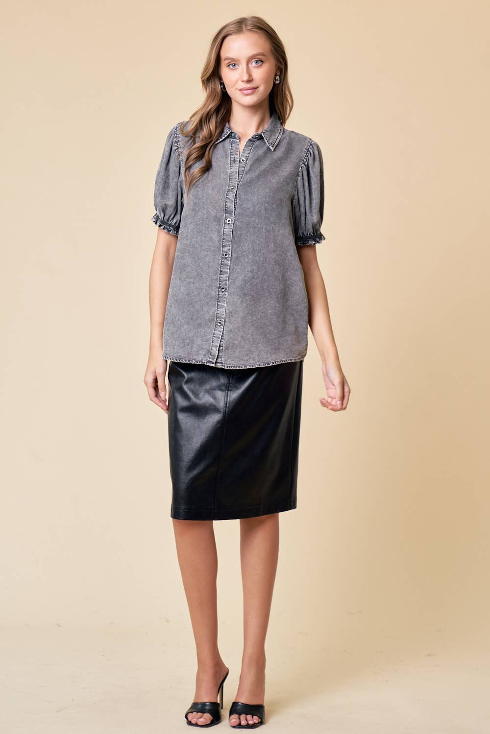 PUFF SLEEVE SHIRT - LT.DENIM