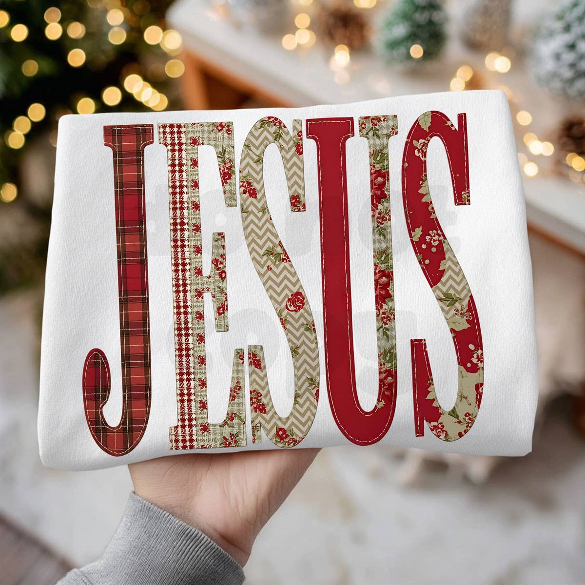 Faux Quilted Jesus DTF Heat Transfer: Adult
