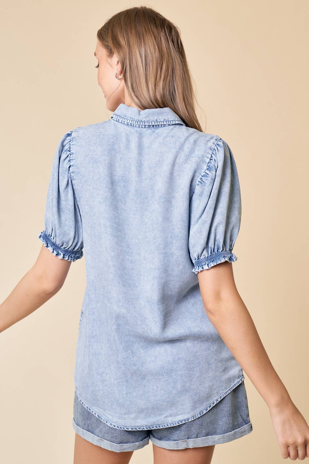 PUFF SLEEVE SHIRT - LT.DENIM