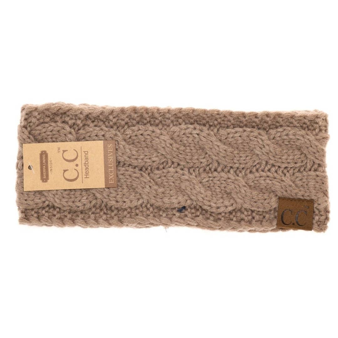 Solid Cable Knit CC Head Wrap HW20: Lt. Melange Grey