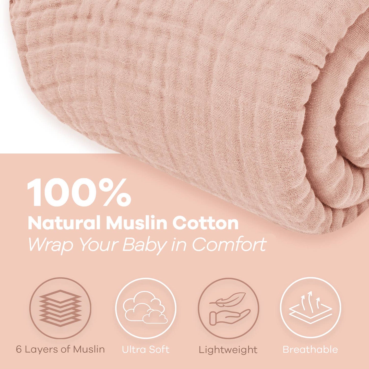 Adult Muslin Cotton Blankets by Comfy Cubs: King: 108" x 90" / Blush