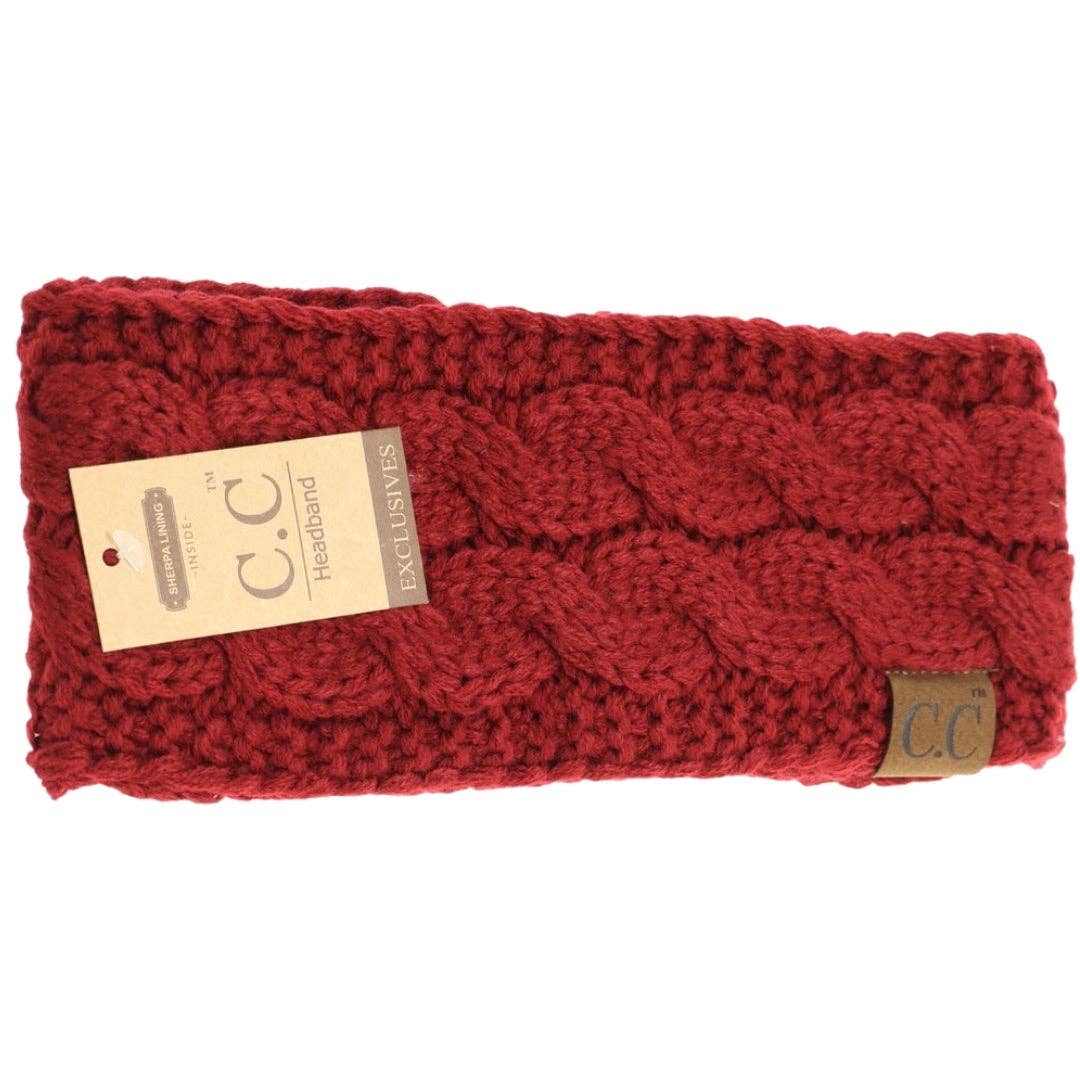 Solid Cable Knit CC Head Wrap HW20: Cocoa Berry