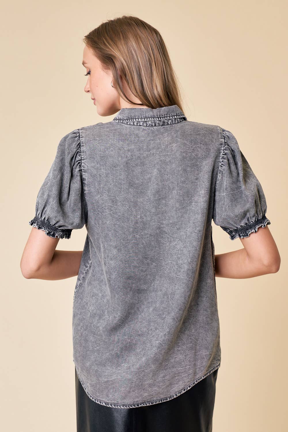 PUFF SLEEVE SHIRT - LT.DENIM
