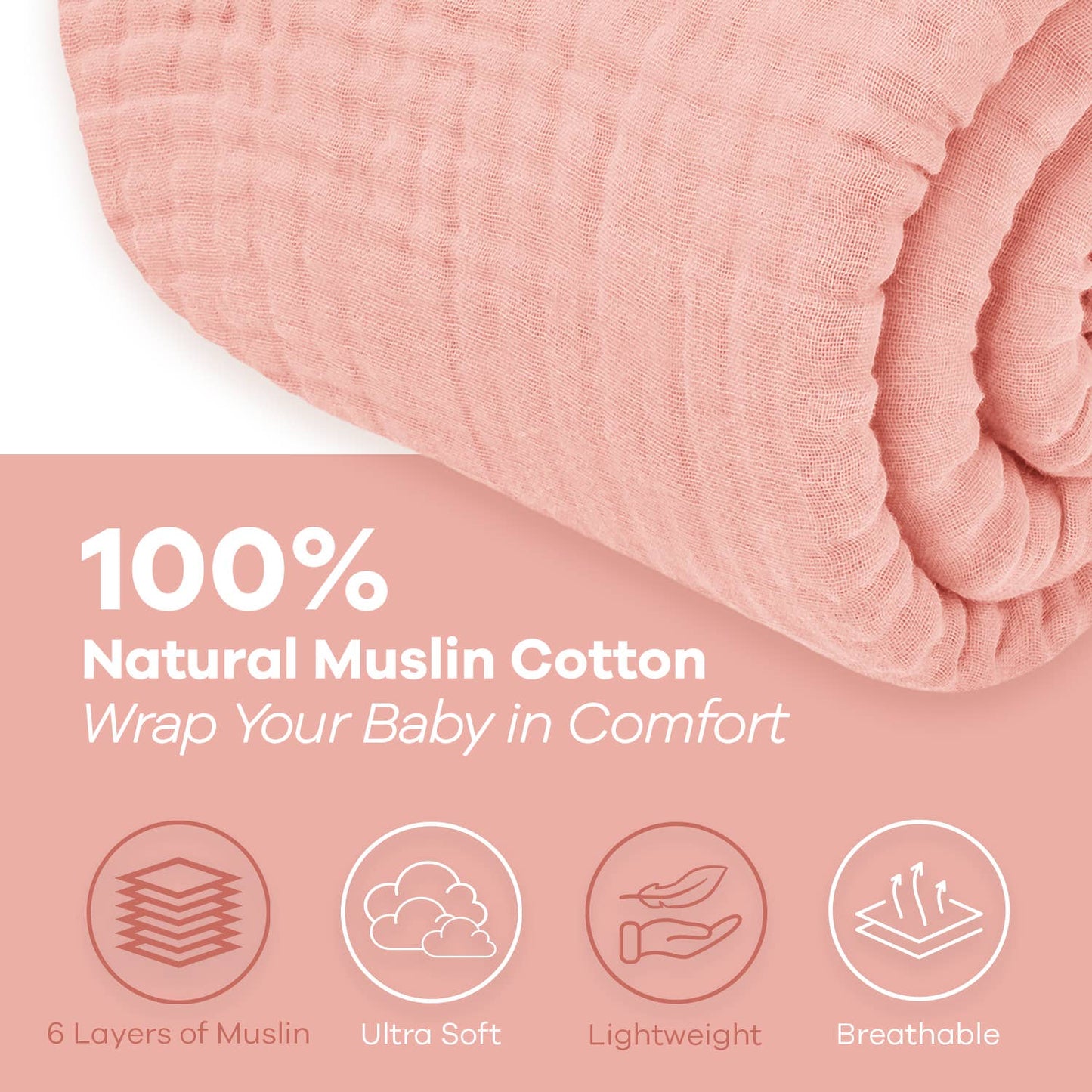 Adult Muslin Cotton Blankets by Comfy Cubs: King: 108" x 90" / Blush