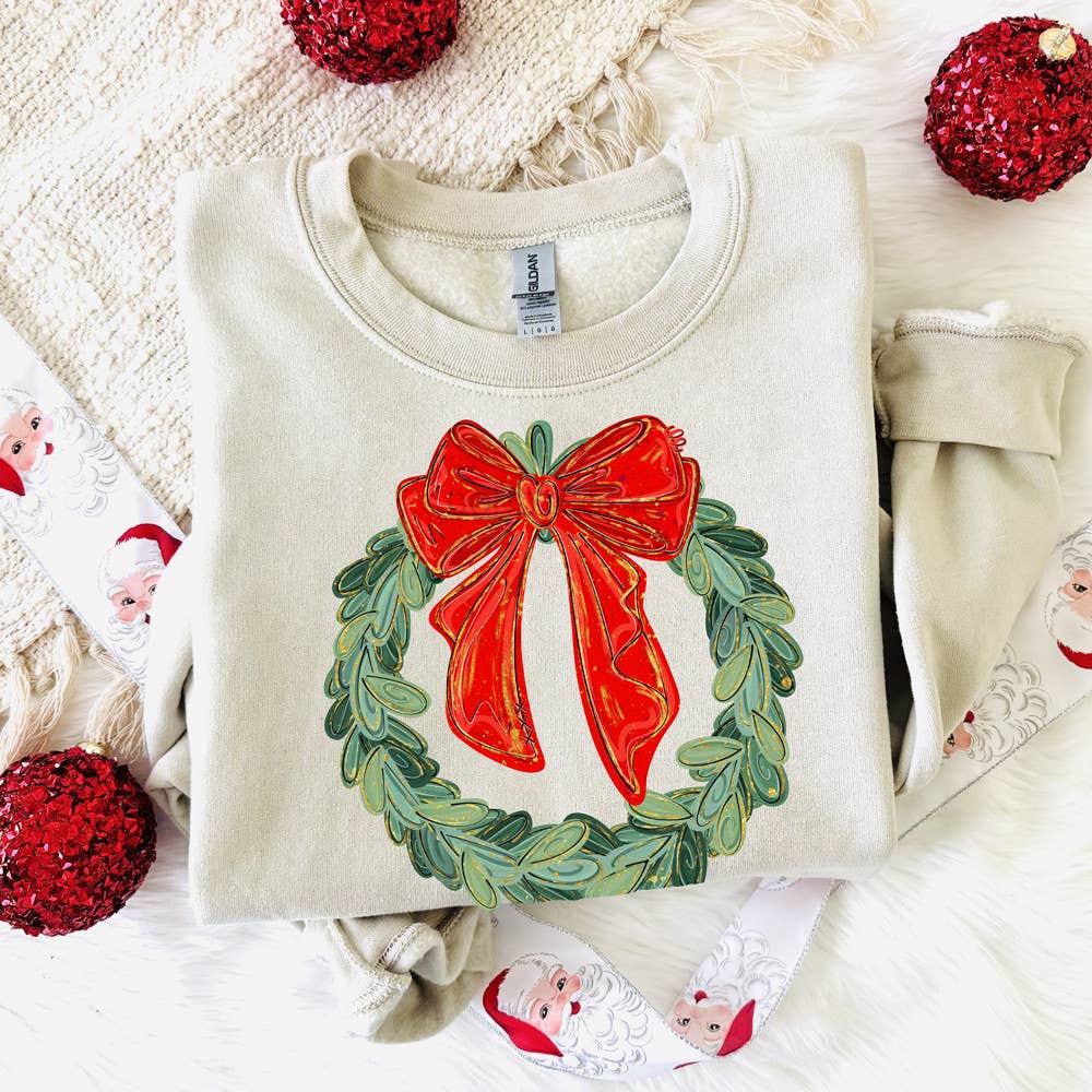 Red Bow Wreath DTF Heat Transfer: Adult
