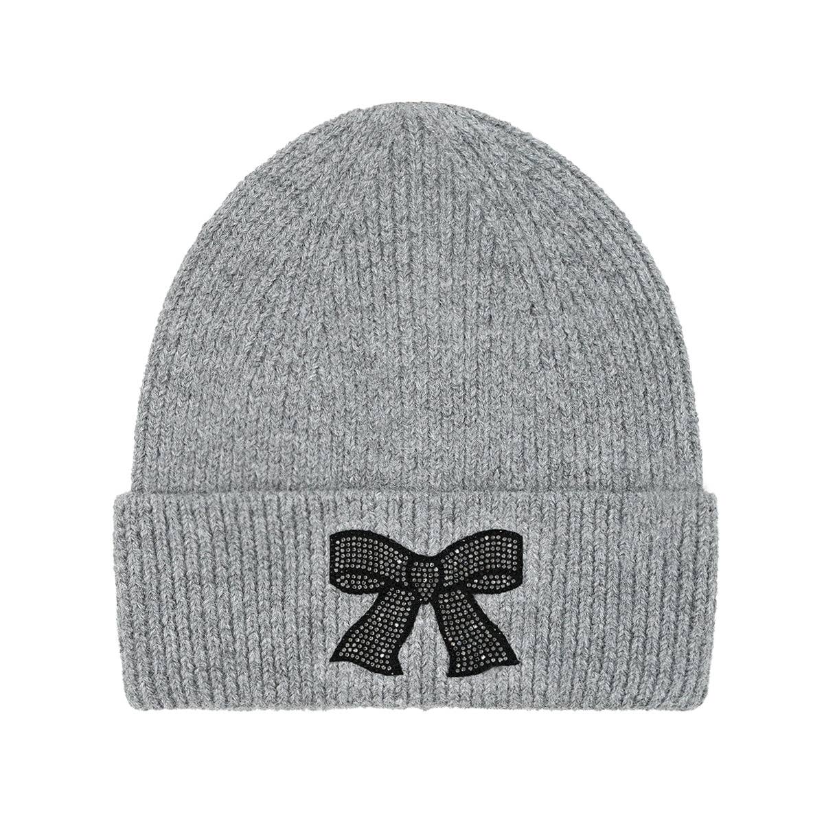 Rhinestone Ribbon Bow Embellishment C.C Beanie HTE0150: Ivory