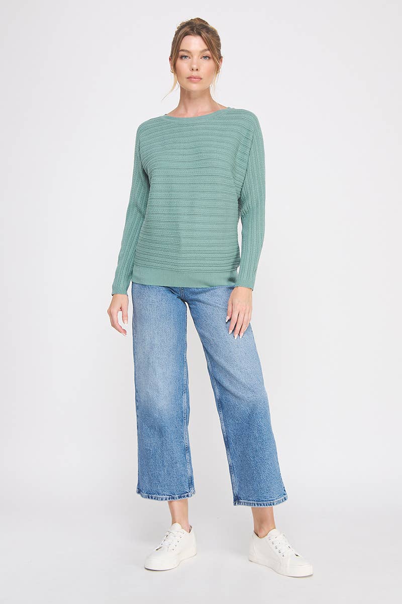 Fine Gauge Braided Pointelle Dolman is Sweater: Teal