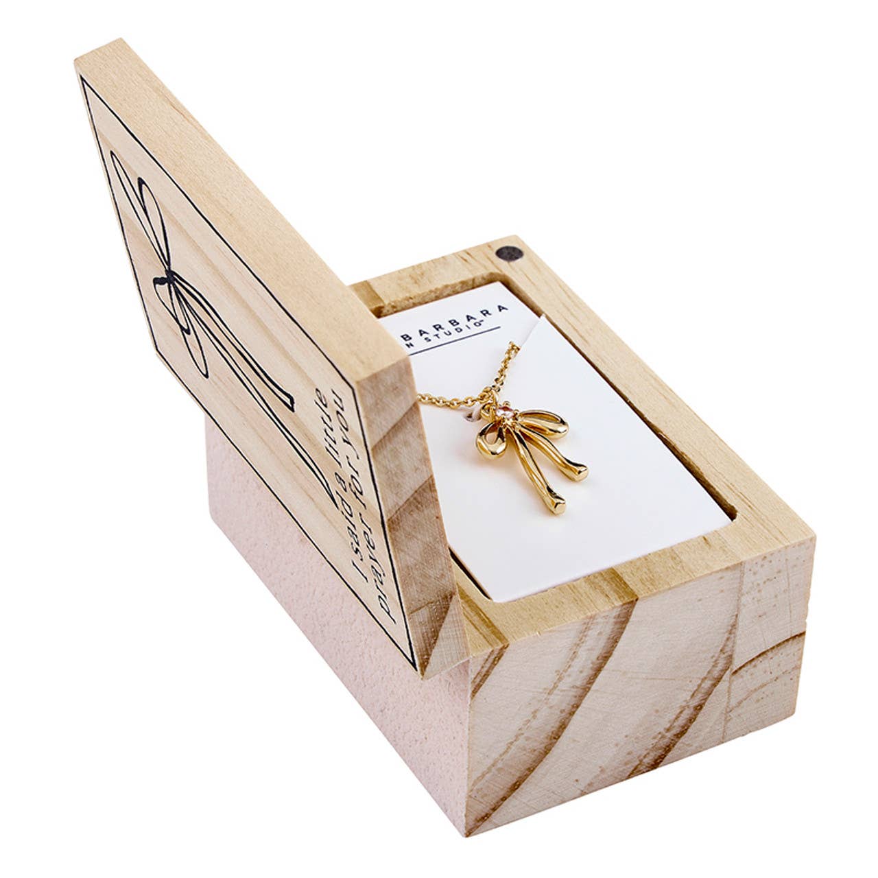Treasure Box Bow Necklace - I Said a Little Prayer for You: Pine Wood, Zinc Alloy, Glass / Necklace: 17 L with 2 Extender, Box: 2 W x 1.25 H x3 D