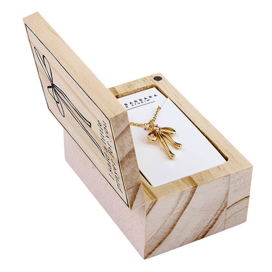 Treasure Box Bow Necklace - I Said a Little Prayer for You: Pine Wood, Zinc Alloy, Glass / Necklace: 17 L with 2 Extender, Box: 2 W x 1.25 H x3 D
