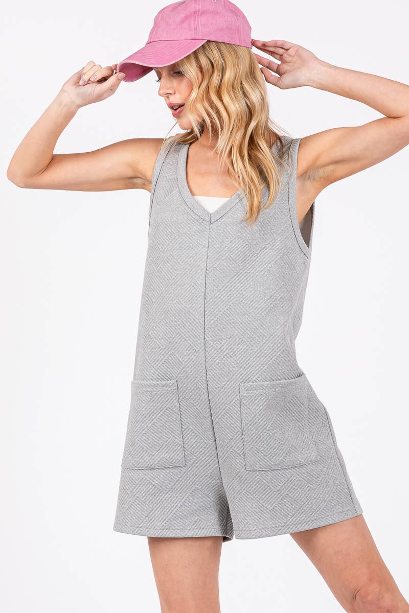 TEXTURED KNIT OVERALL ROMPER: Oatmeal
