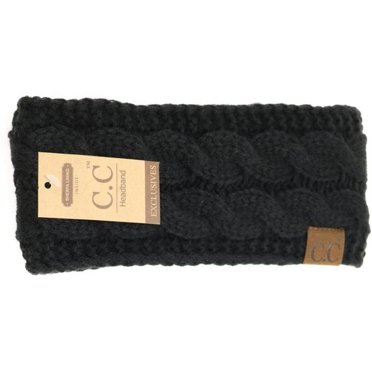 Solid Cable Knit CC Head Wrap HW20: Black